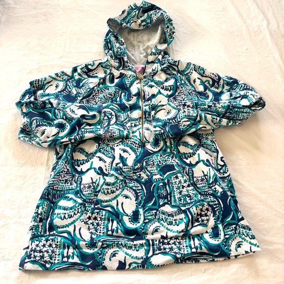 NWOT Lilly Pulitzer Teal White Keep on Truckin Popover Jacket SZ M - Picture 4 of 10